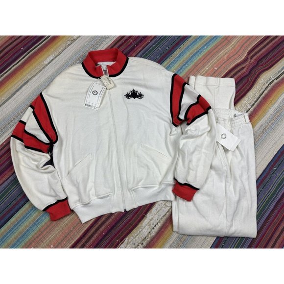 New St John Sport Luxury Track Suit Set Sweatpants Sweatshirt Jacket White Red M - Picture 2 of 16